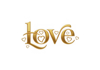 Golden love typography with decorative hearts