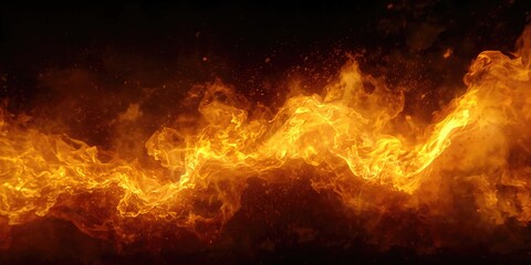 Obraz premium Dark backdrop featuring intense flames, highlighting fire hazards and safety precautions