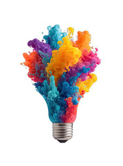 Vivid colorful ink exploding from lightbulb base, abstract creative concept