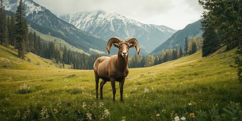 Obraz premium Wild bighorn sheep navigating rugged terrain, highlighting their adaptation to mountainous environments