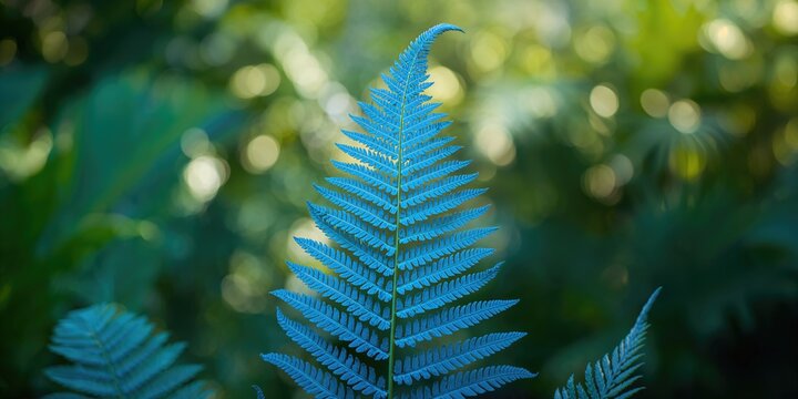 Blue fern leaf with visible details, highlighting natural textures for botanical background design