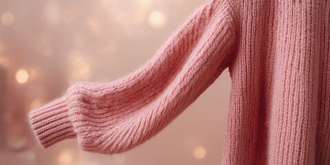 Close-up of a pink wool sweater sleeve, warmth and texture for seasonal wear, winter awareness day