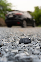 Lost car keys on the ground, Car keys dropped on the floor or fall lying on the street home front. Walking Away From Lost Car Key, can not transport, express, rush time, wast time, emergency