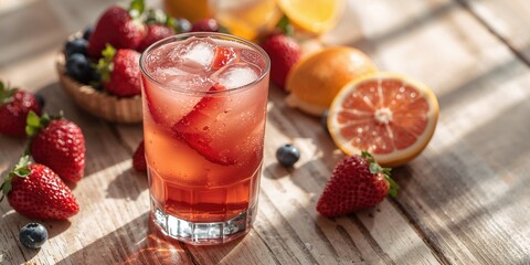 Cold brew rose tea on a summer nature background, suitable for health-focused diet planning