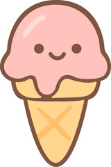 Cute Ice Cream Cone Illustration with Face