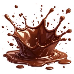 Glossy chocolate liquid splash with droplets. Brown, sweet delight, cascading motion, isolated on white background