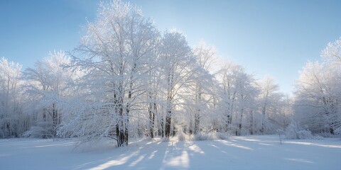 Frozen winter forest scene with snow-laden trees, ideal for background design or text layout, Earth Day