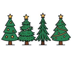 A cartoon set of Christmas tree decorations, gifts, and ornaments for the winter holiday season celebration