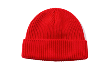 Bright red knitted beanie hat for winter fashion wear