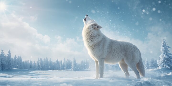 Arctic wolf group vocalizing in snowy landscape, highlighting social behavior and pack cohesion