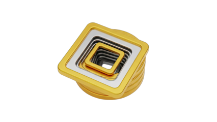 Concentric Golden and Silver Square Frames Nested Abstract Geometric Shape with Deep Perspective on Black Background