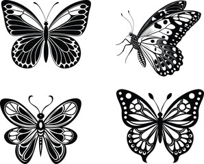 Butterfly Silhouette Icon Vector Illustration, Black Ornamental Butterfly Vector