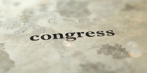 Close up of an old English dictionary page with the word congress, suitable as an editorial header background for language resources, International Literacy Day
