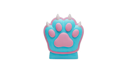 Cute Blue and Pink Faux Fur Paw With Sharp White Claws Isolated On Black Background Studio Shot