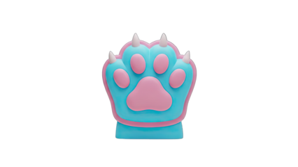 Cute Blue and Pink Faux Fur Paw With Sharp White Claws Isolated On Black Background Studio Shot