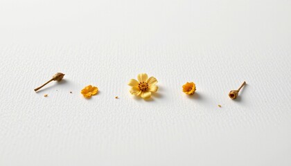 A collage of images showcasing a sequence of a single yellow flower unfolding into bloom over time