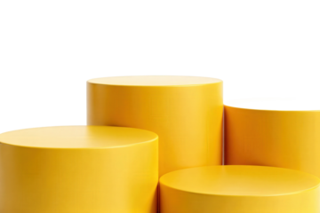 Set of yellow cylindrical display podiums for product showcasing