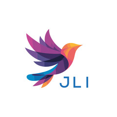 Naklejka premium “Stylish Multicolored Bird Emblem for Marketing” JLI Later Logo, “Corporate Logo Concept with Flying Bird and Letters” “Elegant Gradient Bird Logo for Branding and Business” 