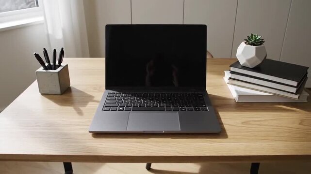 Modern Workspace With Minimalist Design And Digital Devices On Wooden Table Surface Only