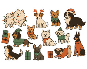 Obraz premium A funny cartoon animal vector set of pets and farm friends, featuring cats, dogs, cows, and pigs, in an icon collection illustration