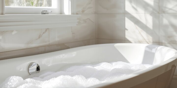 Bubbles in a bathtub with light shining in, relaxation and water clarity - Powered by Adobe