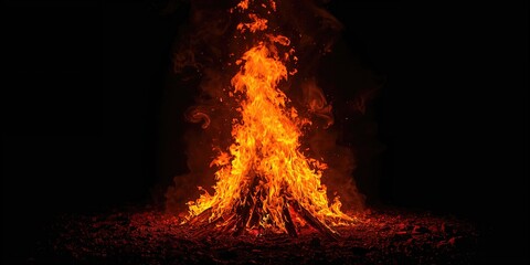 Fire flames as a dynamic background for digital design, intense heat and movement