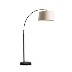 Elegant arc floor lamp with a curved arm and neutral fabric shade