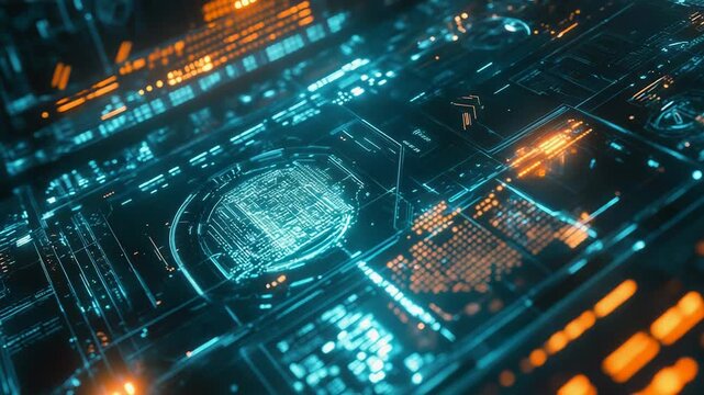 Digital information processing with futuristic circuit board interface