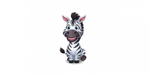 Obraz premium Cartoon of a cute zebra on a white background, suitable for children's educational materials