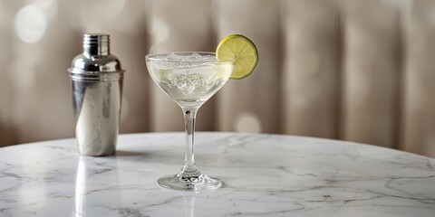 Martini cocktail with ice and lime slice, prepared for social drinking, World Alcohol Awareness Day