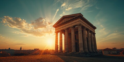 Obraz premium Old stone structures under a clear sky, highlighting architectural heritage preservation, Earth Day