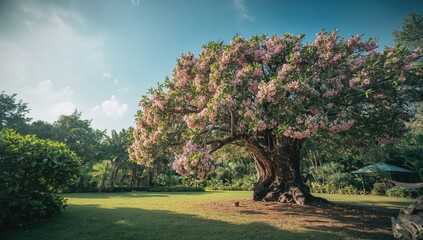 Sala Tree featuring massive, rounded fruit in lush environment, highlighting botanical structure