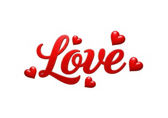 Red love typography with decorative hearts