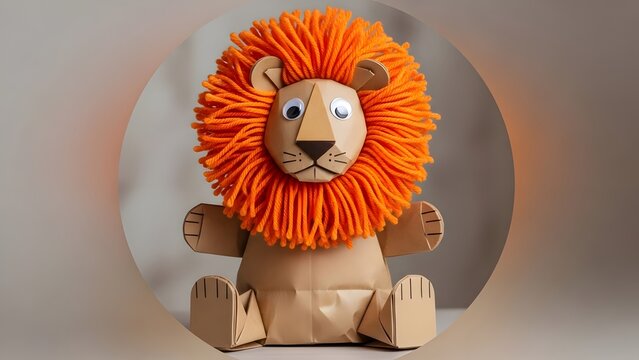 Cute Handmade Lion Paper Bag Puppet &ndash; Fun Safari Animal Craft with Yarn Mane