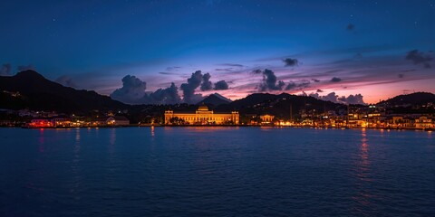 Basseterre cityscape at the port with waterfront buildings and ships, urban density awareness day