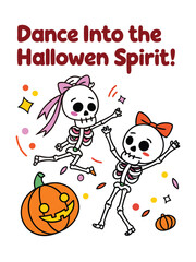 Friendly Skeletons Dancing With Pumpkins Illustration | Halloween Vector EPS