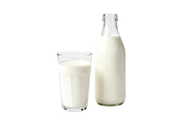 Glass bottle and glass of fresh white milk