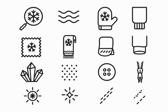 Macro Snowflake Icon Set. Macro snowflake moments. Line outline icon set of Macro snowflake moments: magnified