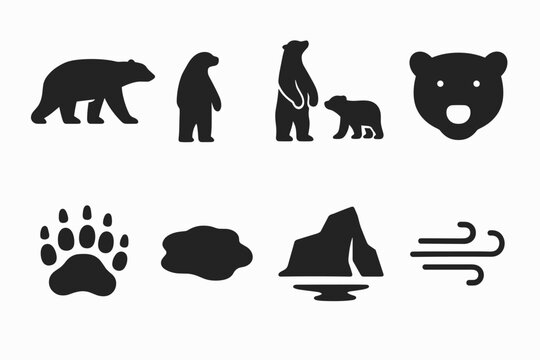 Polar Bear Icon Set. Polar bear silhouettes. Filled icon set of polar bear silhouettes: walking bear, standing