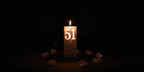 Decorative candle featuring heart motifs placed against a dark backdrop, ideal for intimate settings