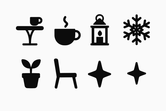 Cozy Coffee Icon Set. Cozy outdoor coffee spot. Filled icon set of cozy outdoor coffee spot: caf&eacute; table, cup