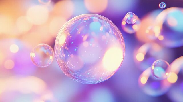 Bubbles floating in dreamy iridescent pastel bokeh background