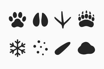 Snow Trail Icons. Snow trail icons. Filled icon set of snow trail icons: paw mark, hoof edge, bird print, bear
