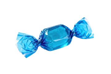 Blue wrapped candy with shiny appearance and sweet taste