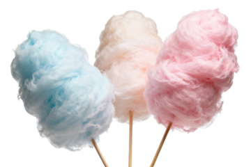 Colorful cotton candies on sticks for sweet treats