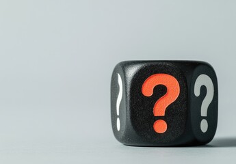 Black cube die with question marks