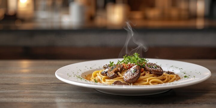Pasta with portobello mushrooms and creamy sauce, fiber-dense meal for balanced nutrition