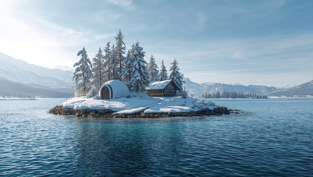 Fototapeta Islands with lush trees and water bodies forming a natural terrain, Earth Day
