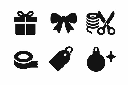 Seasonal Gift Wrapping Icons. Seasonal gift wrapping. Filled icon set of seasonal gift wrapping: parcel box,
