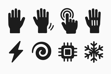 Obraz premium Gesture Control Glove Icons. Gesture-control gloves. Filled icon set of gesture-control gloves: glove